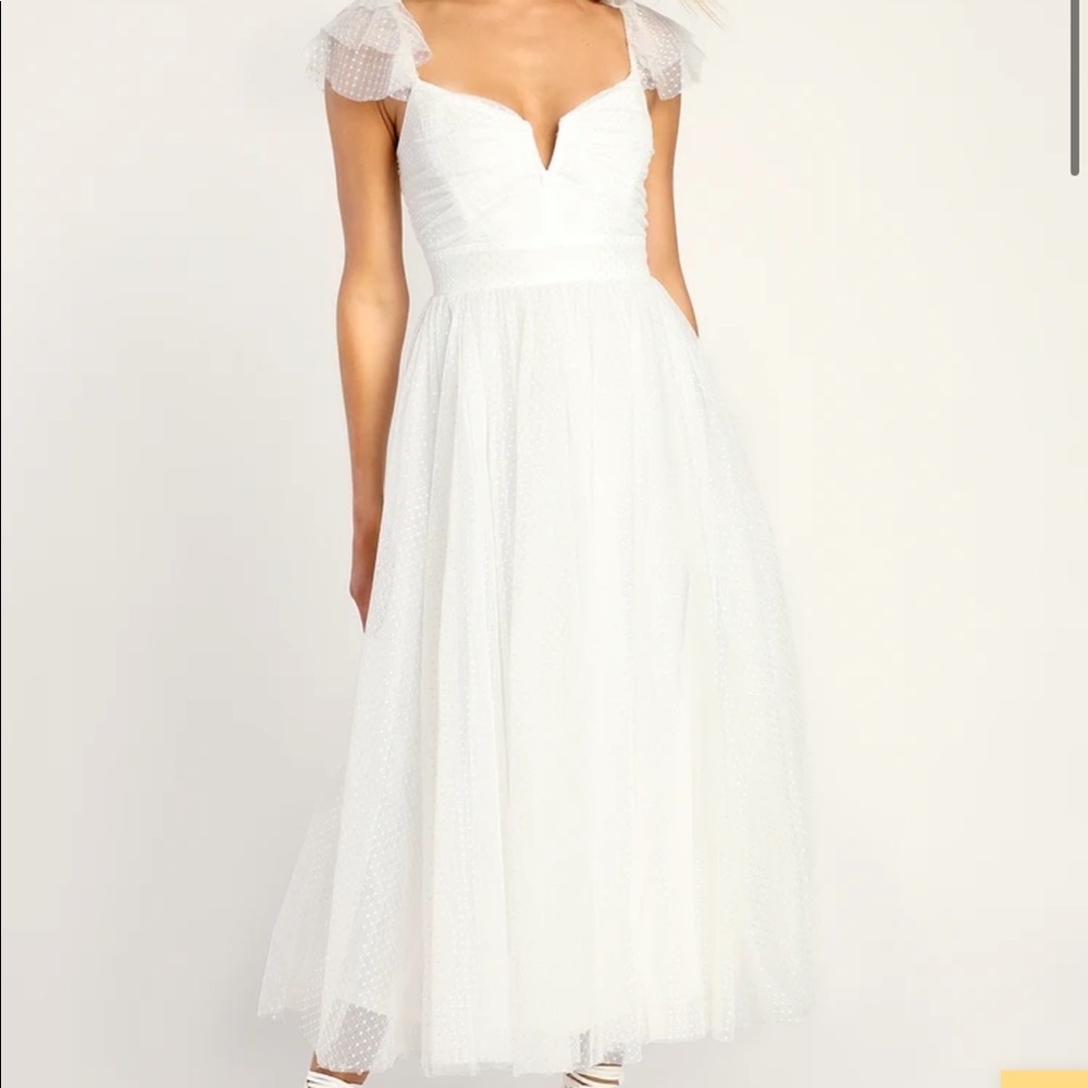 NWT Lulus Flirtatious Feeling White Mesh Flutter Dress